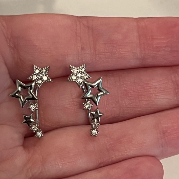 Silver Diamond Star Ear Climbers - Picture 4 of 5